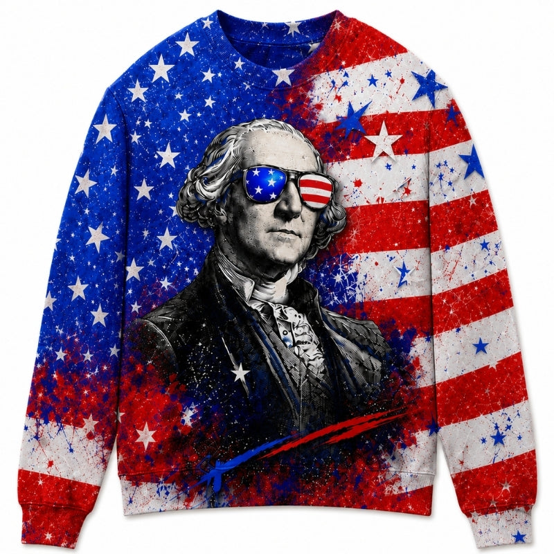 America 250th Anniversary Sweater - Painted Founder Portrait Flag Stars