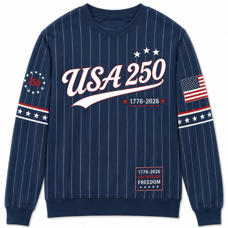 America 250th Anniversary Sweater - Pinstripe USA Flag Freedom