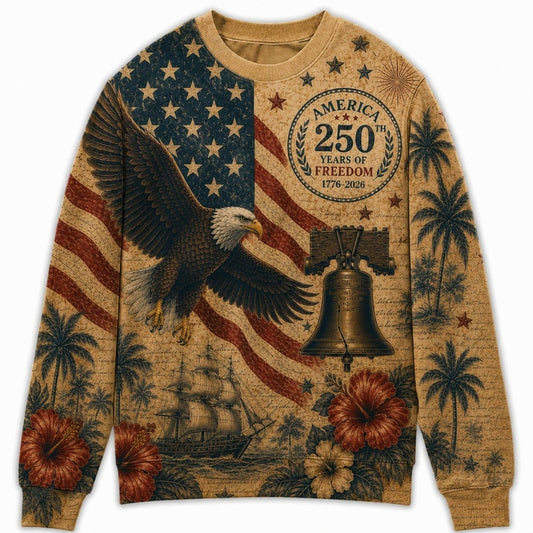 America 250th Anniversary Sweater - Sepia Eagle Flag Bell Palms