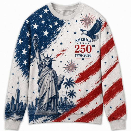 America 250th Anniversary Sweater - Sketched Liberty Painted Flag