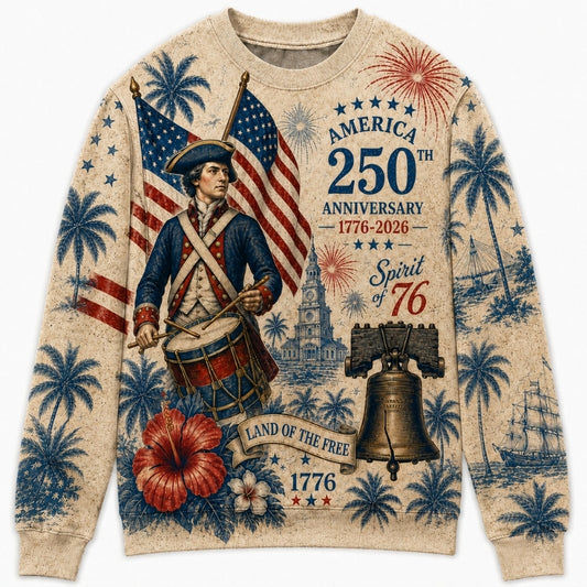 America 250th Anniversary Sweater - Spirit of Drummer Bell Print
