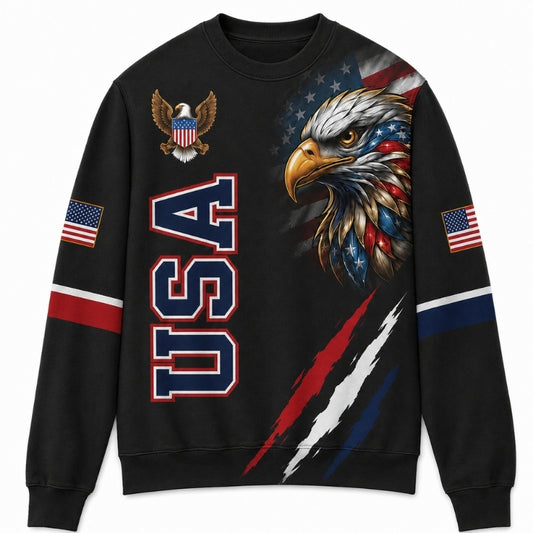 America 250th Anniversary Sweater - Split Eagle Flag USA Black