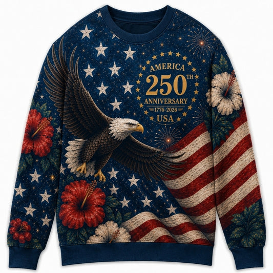 America 250th Anniversary Sweater - Starlit Eagle Floral Flag Seal