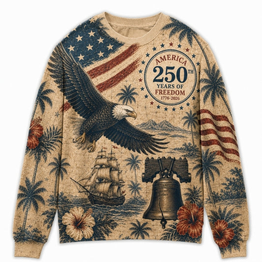America 250th Anniversary Sweater - Tropical Eagle Ship Liberty Bell
