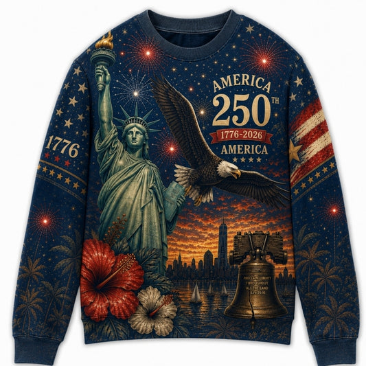 America 250th Anniversary Sweater - Twilight Liberty Eagle Cityscape