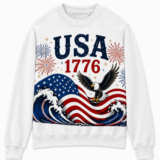 America 250th Anniversary Sweater - USA Eagle Flag Ocean Wave