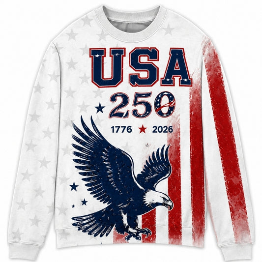 America 250th Anniversary Sweater - USA Eagle Flag Stripes Print