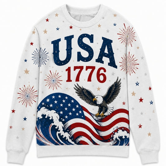 America 250th Anniversary Sweater - USA Eagle Flag Wave Stars