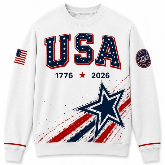 America 250th Anniversary Sweater - USA Star Streak Flag White