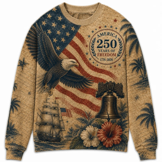 America 250th Anniversary Sweater - Vintage Eagle Ship Bell Palms