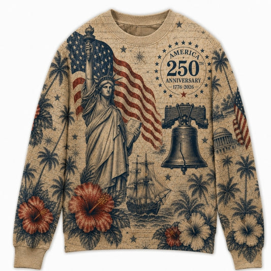 America 250th Anniversary Sweater - Vintage Liberty Flag Ship Bell