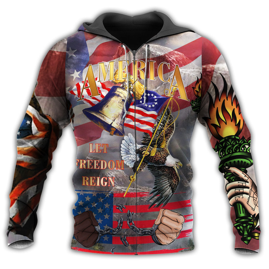 America Freedom Reigns Flag Style - 3D Hoodie