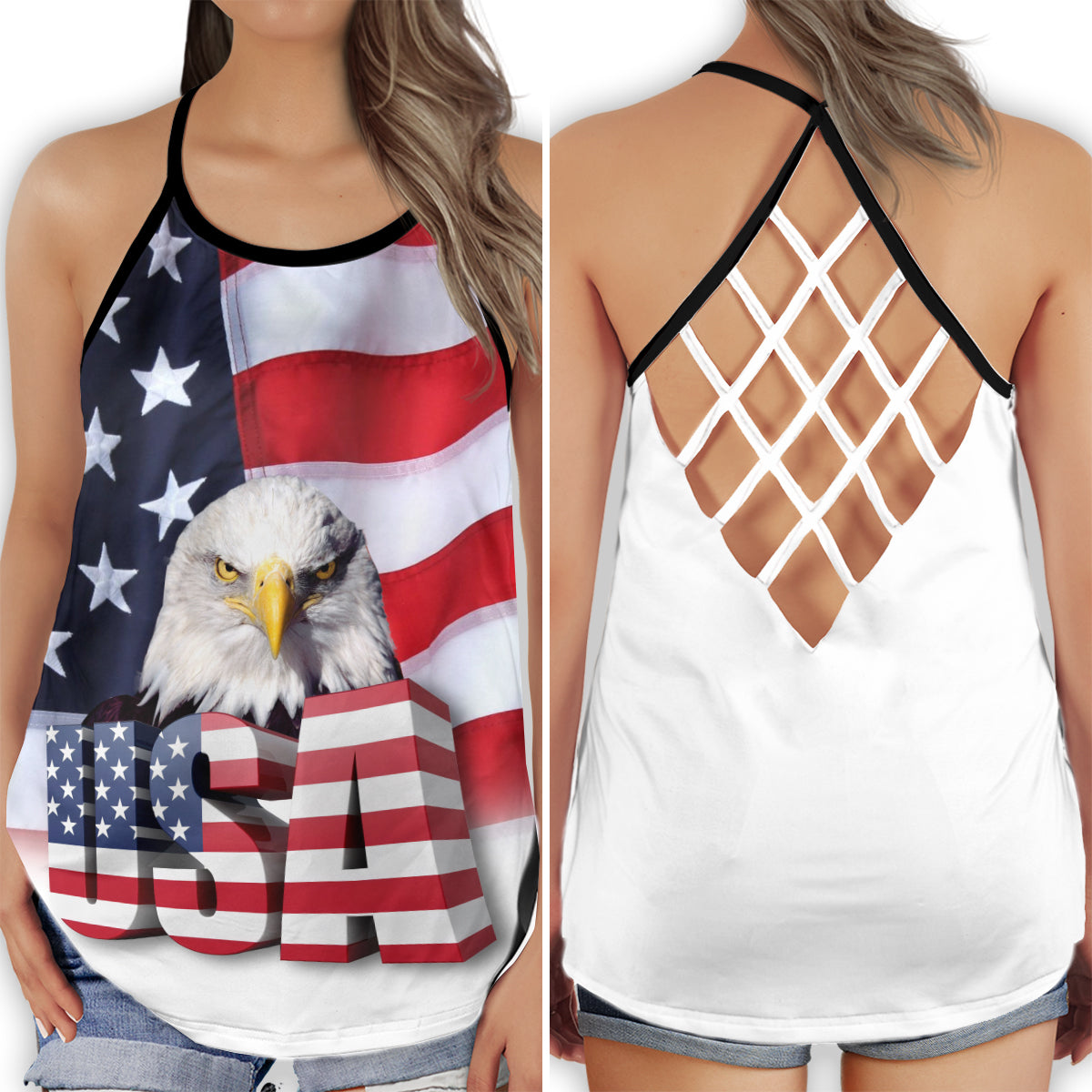 USA Independence Day Happy Vibes - Hollow Tank Top
