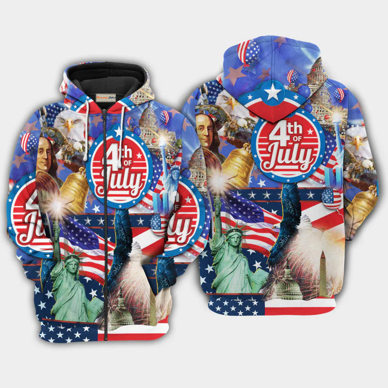 America Love July Patriotic Art – 3D Hoodie