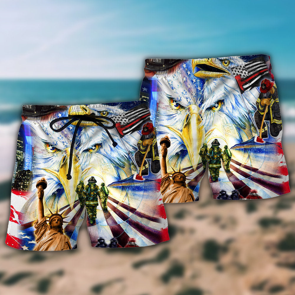 Firefighter America Pride Freedom Art – Beach Short