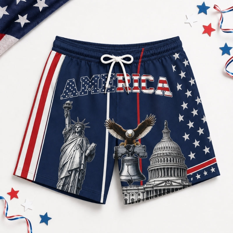 America 250th Anniversary Beach Short- America Navy Landmark