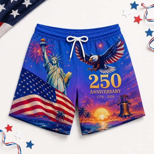 America 250th Anniversary Beach Short- Royal Blue Liberty Eagle Print