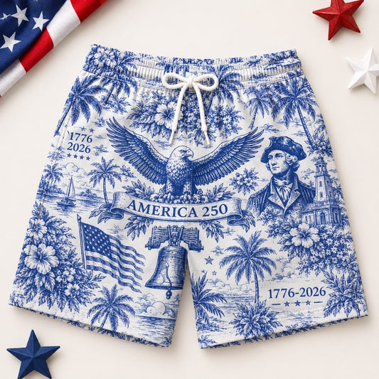 America 250th Anniversary Beach Short - Blue Eagle Toile Swim