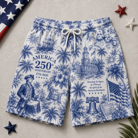 America 250th Anniversary Beach Short - Blue Revolution Toile