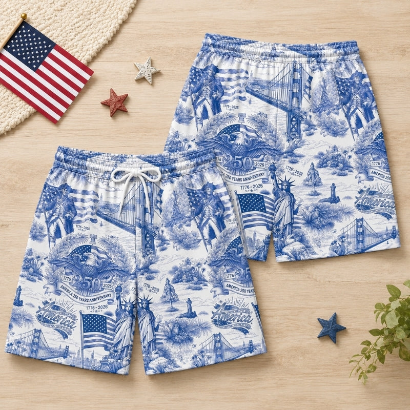 America 250th Anniversary Beach Short - Blue Toile Liberty