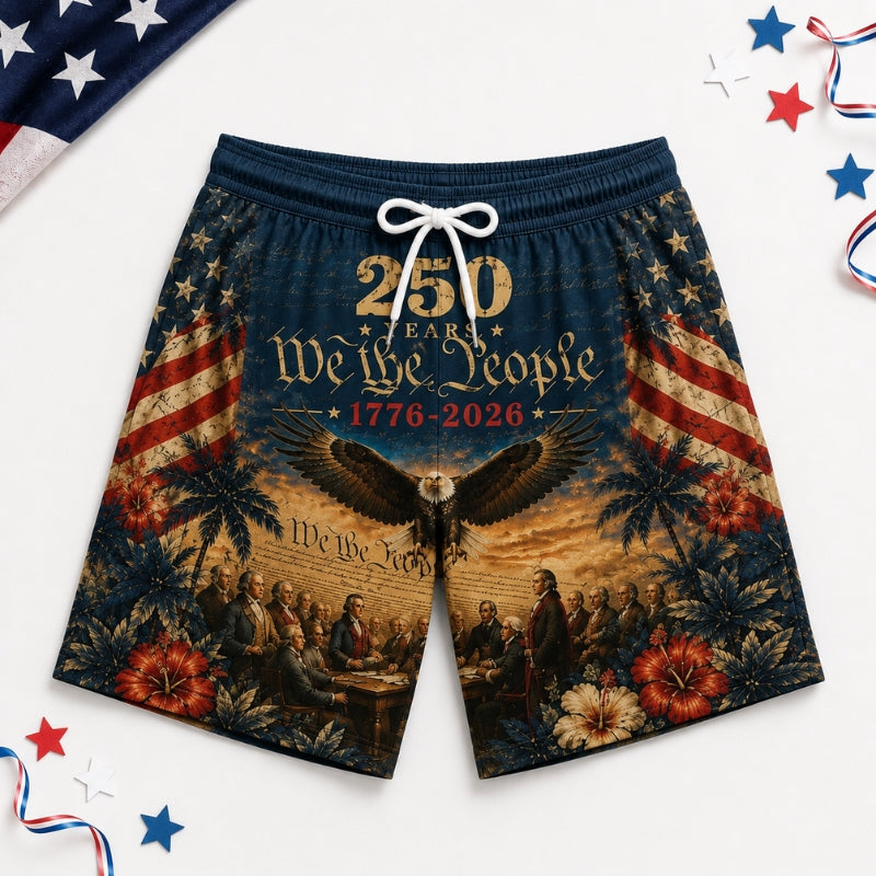 America 250th Anniversary Beach Short - Eagle Flag Swim Trunks