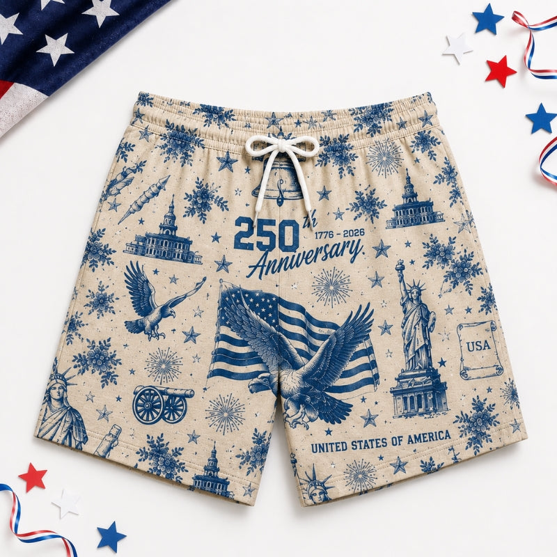 America 250th Anniversary Beach Short - Eagle Liberty Vintage Swim