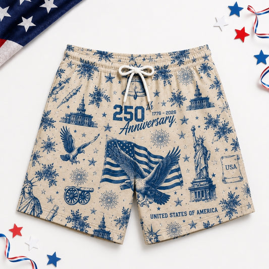 America 250th Anniversary Beach Short - Eagle Liberty Vintage Swim