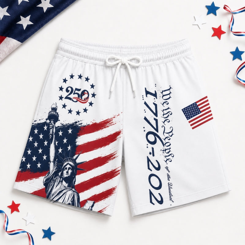 America 250th Anniversary Beach Short - Liberty Flag Stars Swim