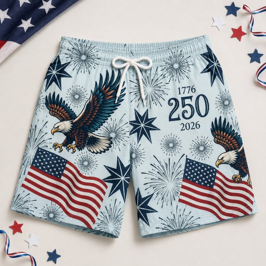 America 250th Anniversary Beach Short - Light Blue Eagle Swim
