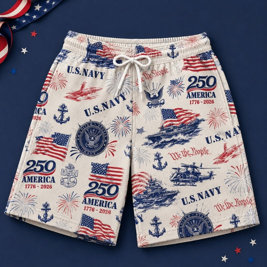America 250th Anniversary Beach Short - Navy Flag Beachwear