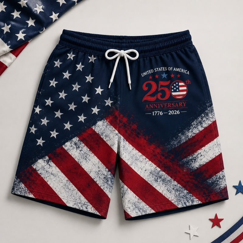 America 250th Anniversary Beach Short - Navy USA Flag Swim