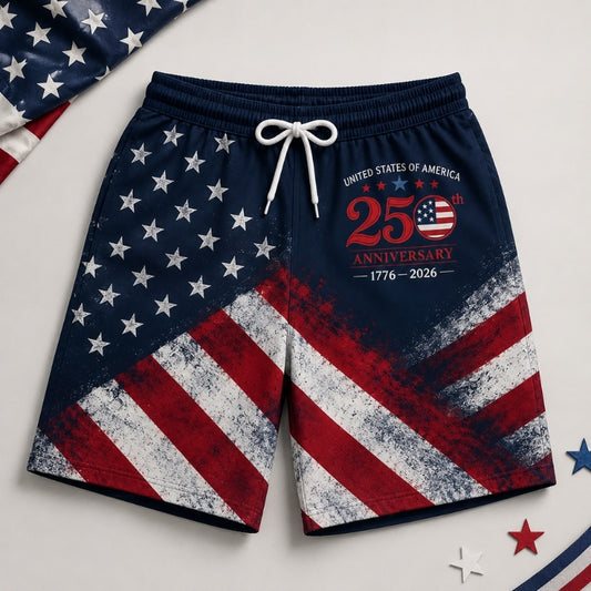 America 250th Anniversary Beach Short - Navy USA Flag Swim