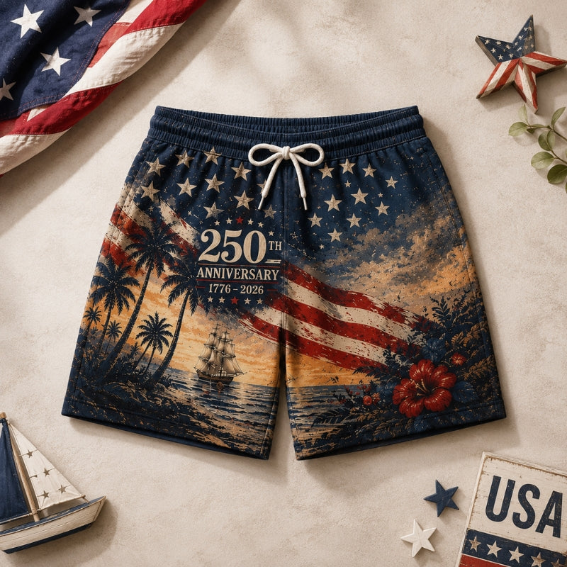 America 250th Anniversary Beach Short - One Nation Sunset Flag