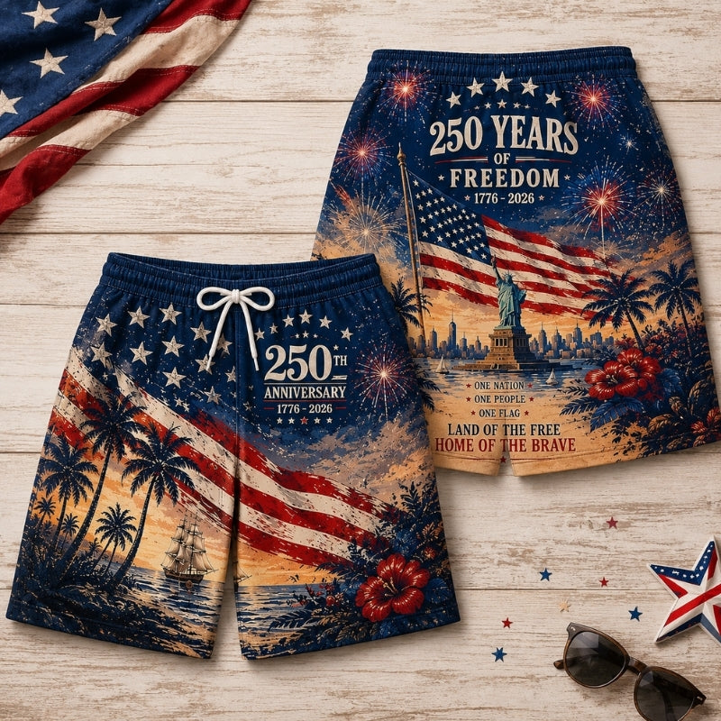 America 250th Anniversary Beach Short - One Nation Sunset Flag
