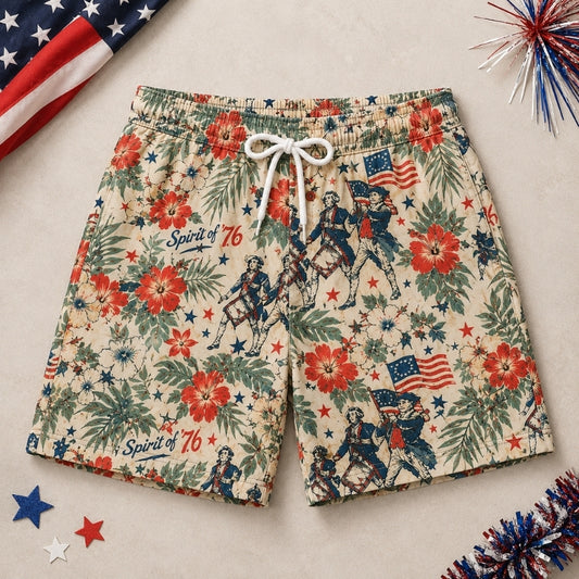 America 250th Anniversary Beach Short - Patriotic Floral Drummer