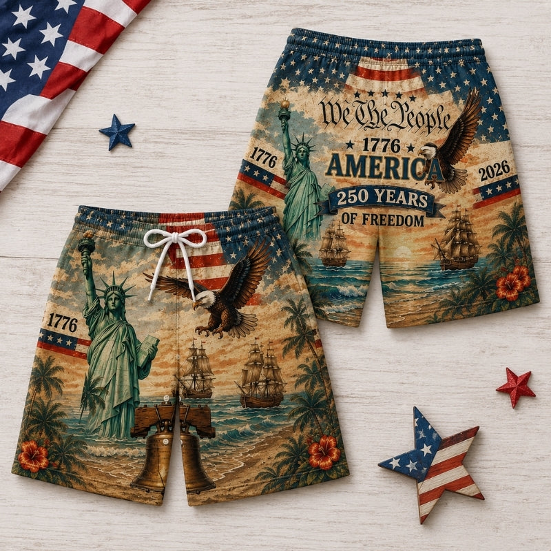 America 250th Anniversary Beach Short - Patriotic Liberty Print