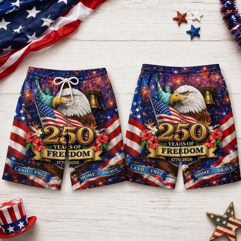 America 250th Anniversary Beach Short - Stars Flag Eagle USA