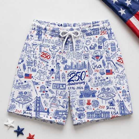 America 250th Anniversary Beach Short - USA Doodle Beachwear