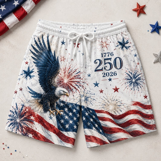 America 250th Anniversary Beach Short - USA Eagle Swim Trunks