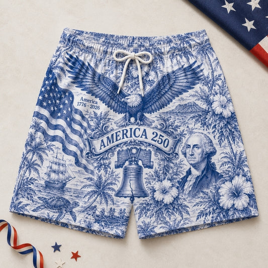 America 250th Anniversary Beach Short - Vintage USA Flag Swim