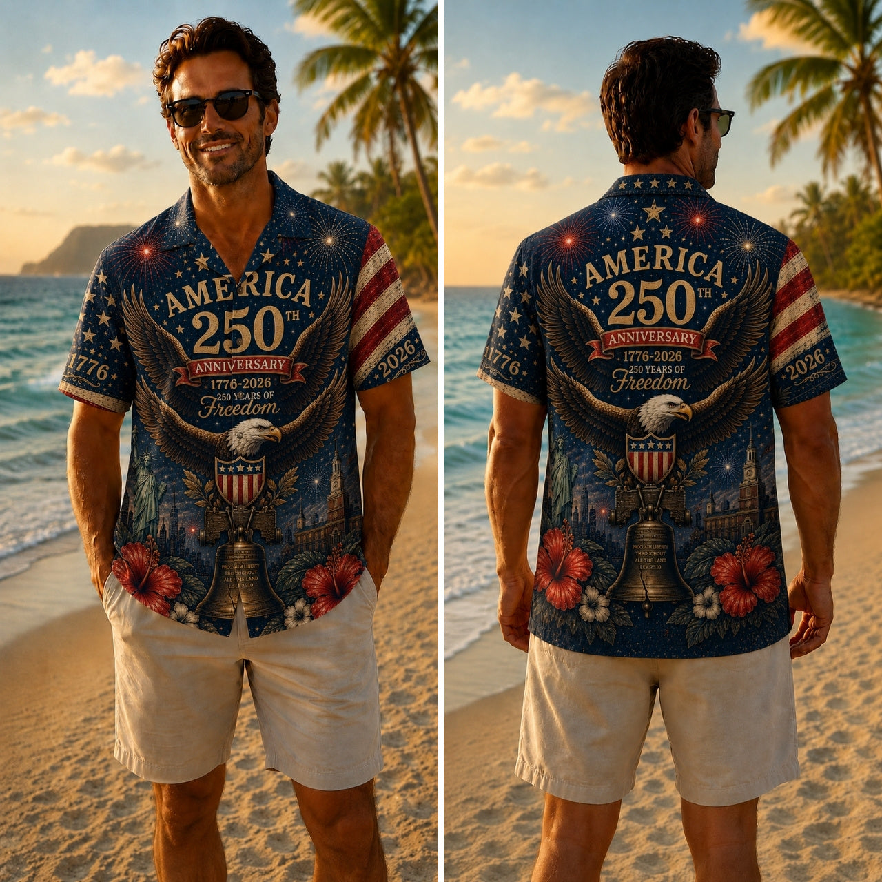 America 250th Anniversary Eagle Print Hawaiian Shirt