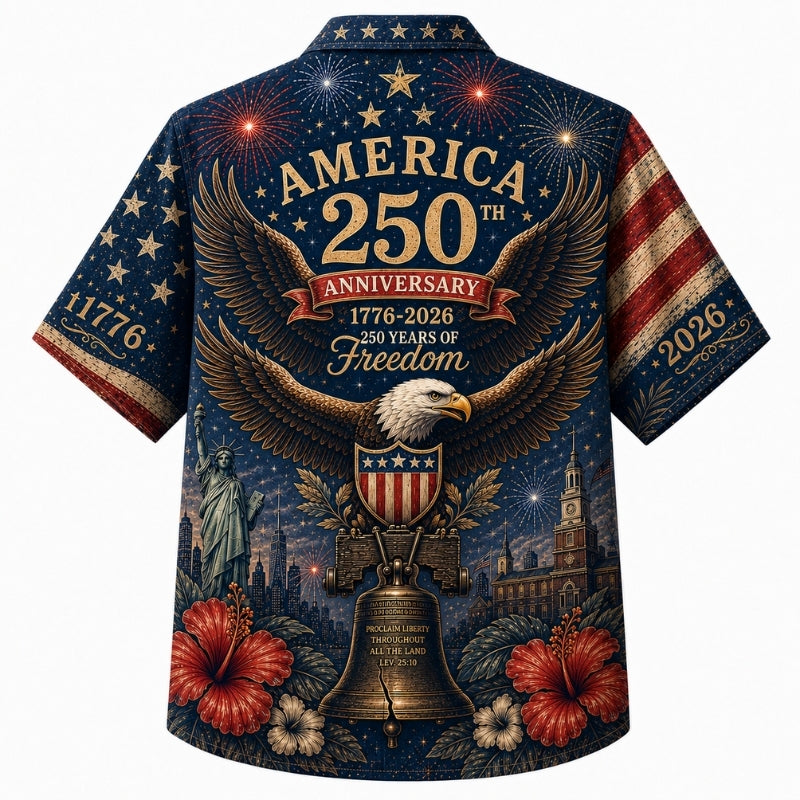 America 250th Anniversary Eagle Print Hawaiian Shirt