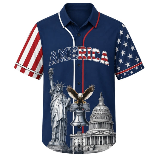 America 250th Anniversary Hawaiian Shirt - America Navy Landmark
