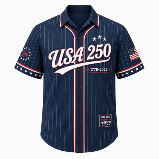 America 250th Anniversary Hawaiian Shirt - USA Navy Pinstripe