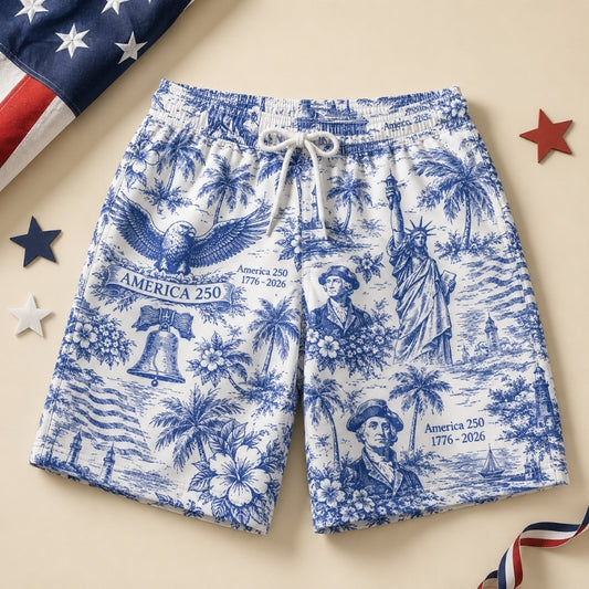 America 250th Anniversary Hawaiian Short - Blue Patriotic Swim