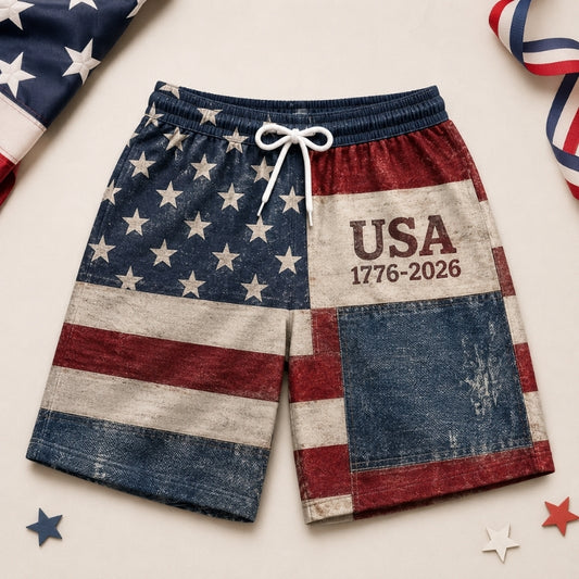 America 250th Anniversary Hawaiian Short - Retro USA Flag Print