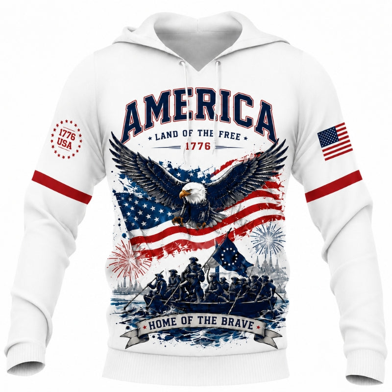 America 250th Anniversary Hoodie- America Land of the Free Eagle Print
