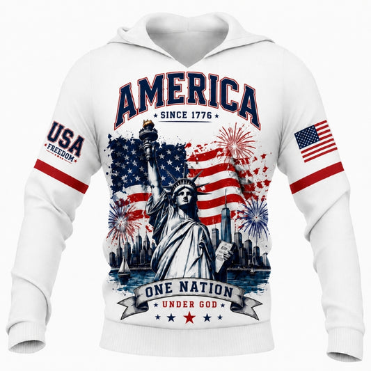 America 250th Anniversary Hoodie- USA America One Nation Under God Print