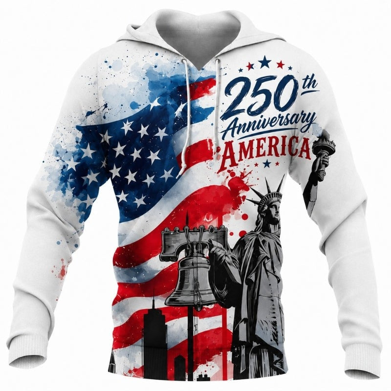 America 250th Anniversary Hoodie- USA Anniversary Stars Splash Print