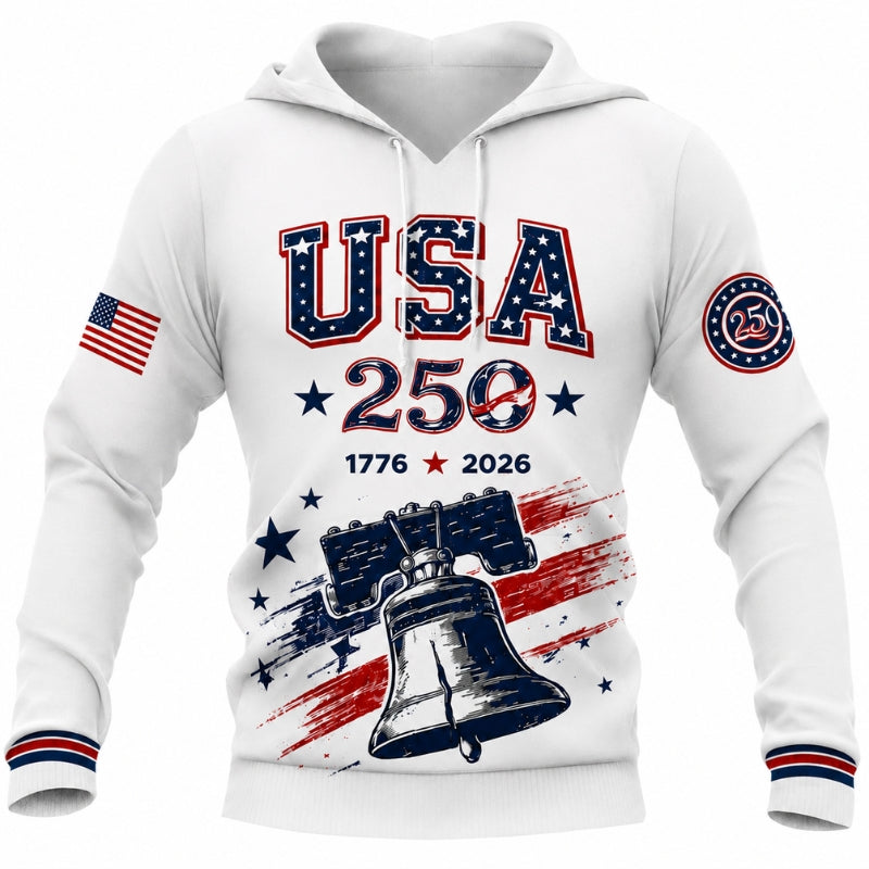 America 250th Anniversary Hoodie- USA Liberty Bell Brushstroke Print
